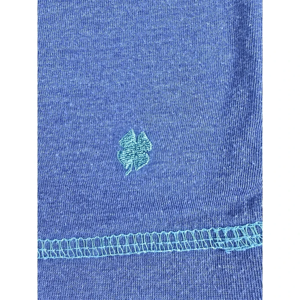 Lucky Brand Shirt Mens Medium Blue Sleepwear Long Sleeve Embroidered Patch Flaw